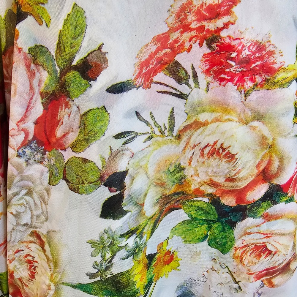 Sandra Darren Floral Faux Wrap High Low Dress White Multi Size 12 Flutter Sleeve - Picture 3 of 7